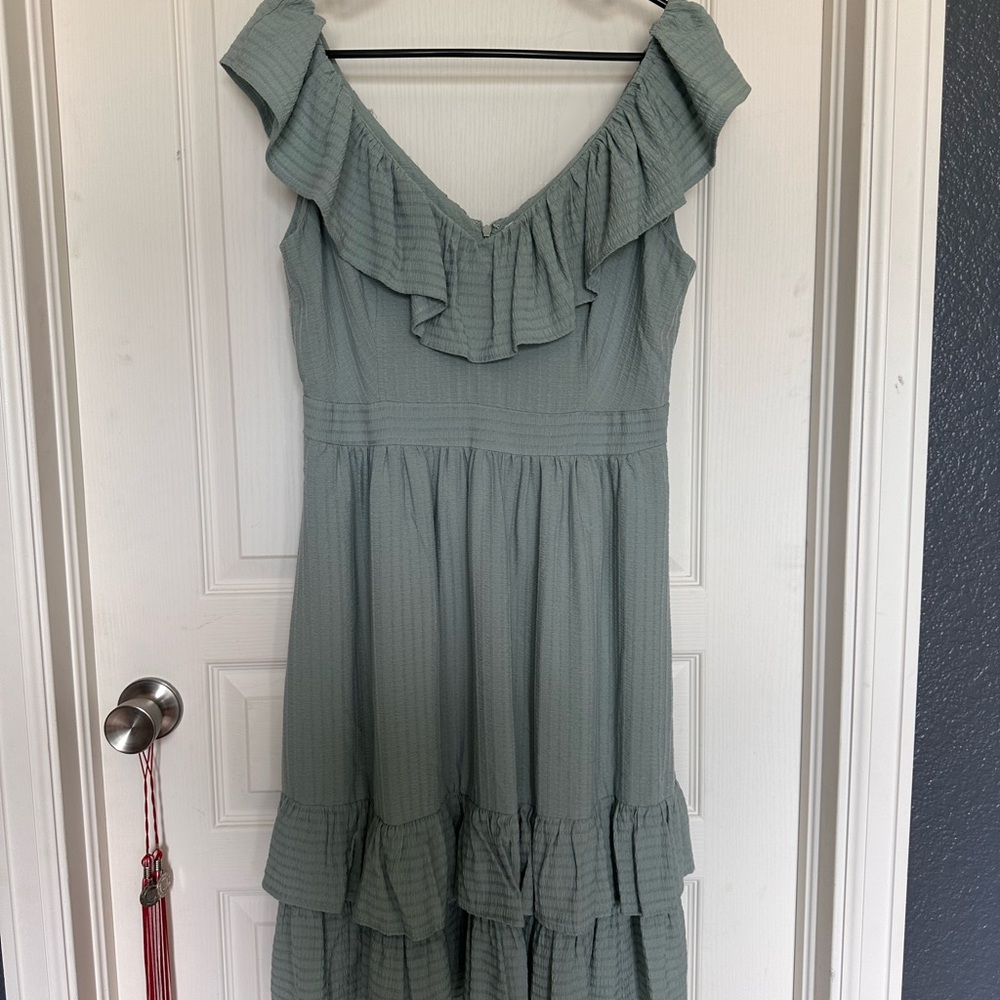 Calvin Klein Sage Green Ruffle Midi Dress